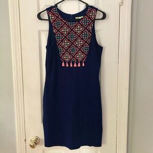 Gianni Bini Navy Blue Sleeveless Sheath‎ Dress Women’s Medium Neon Embroidery